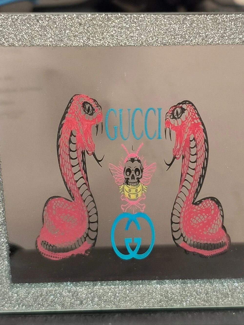Luxury Pink Snake Logo Wall Desk Mirror